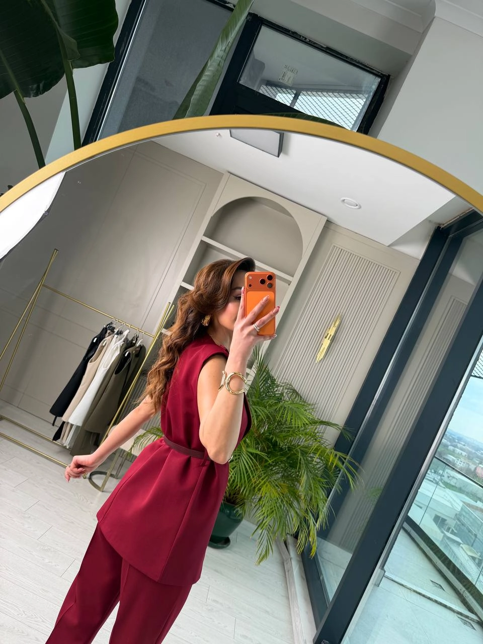 Tasarım%20Bordo%20Kemerli%20Pantolon%20Yelek%20Takım