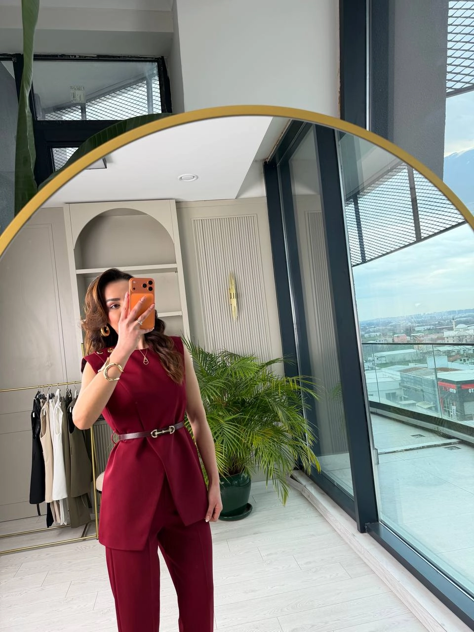 Tasarım%20Bordo%20Kemerli%20Pantolon%20Yelek%20Takım