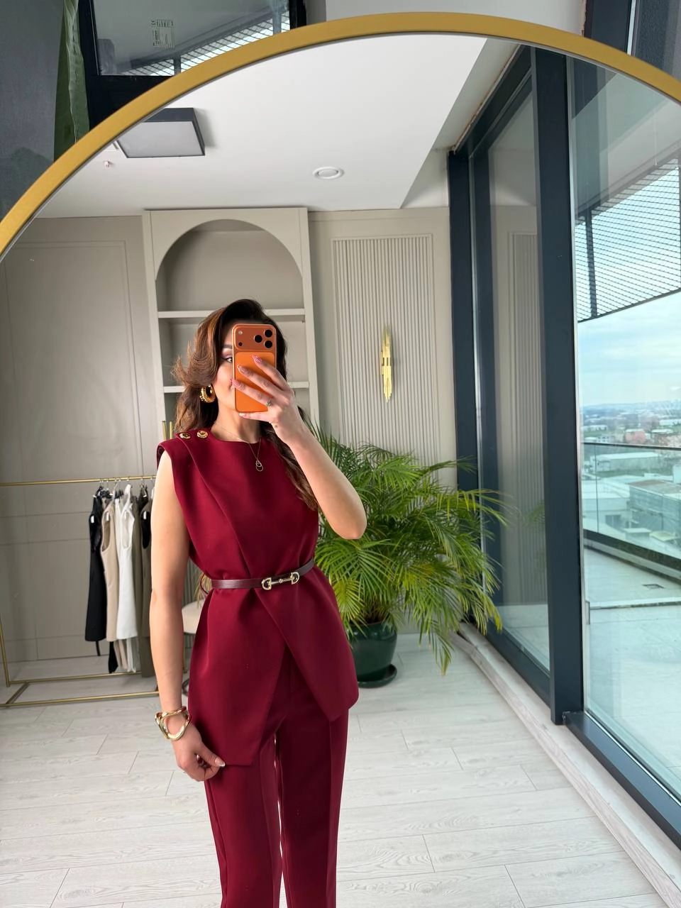 Tasarım%20Bordo%20Kemerli%20Pantolon%20Yelek%20Takım