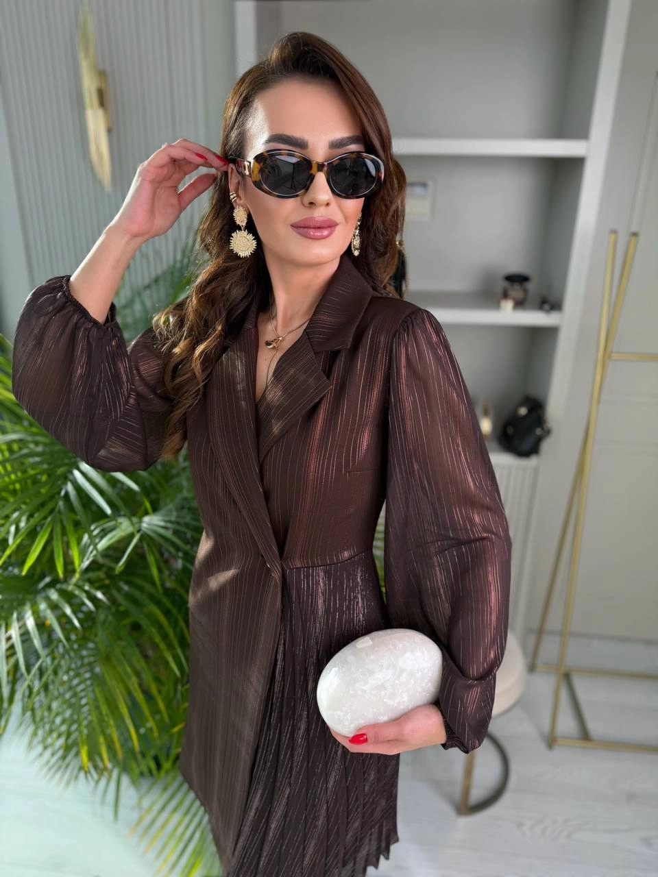 Tasarım%20Kahverengi%20Işıltı%20Geçişli%20Pilise%20Detaylı%20Lüks%20Kalite%20Elbise