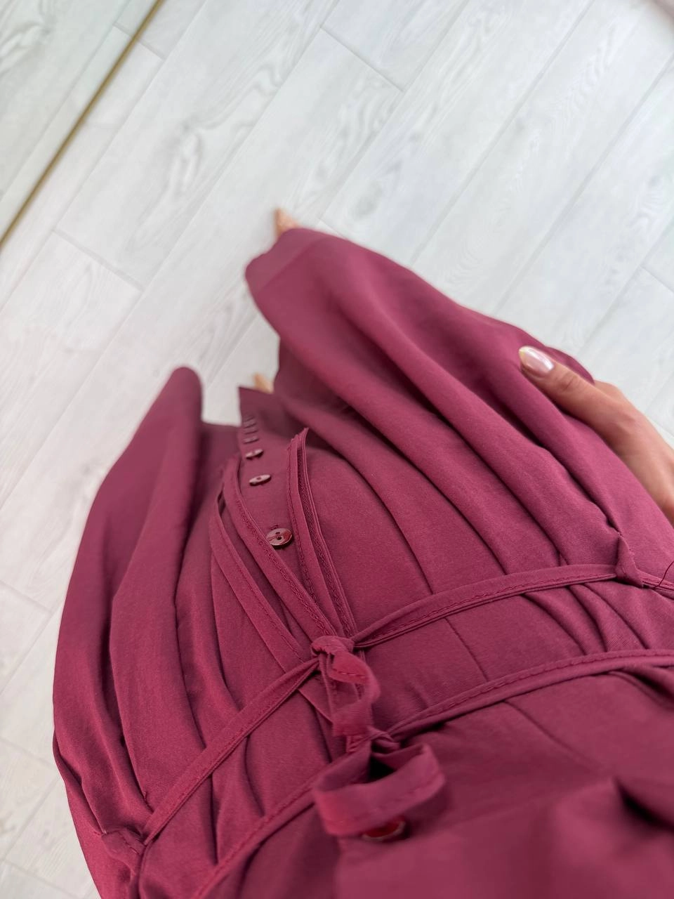 Mürdüm%20Pamuklu%20Poplin%20Kumaş%20Cepli%20Elbise