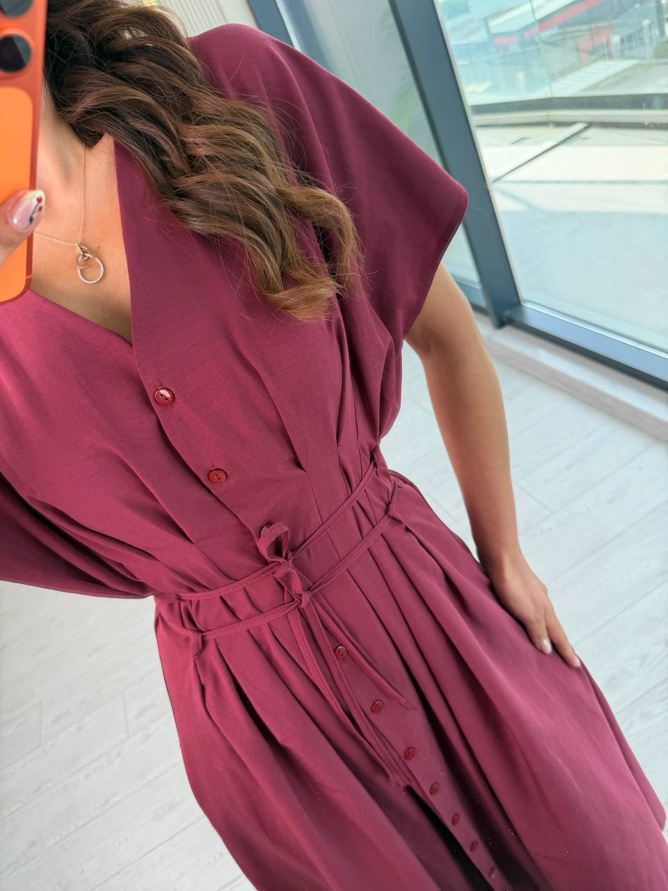 Mürdüm%20Pamuklu%20Poplin%20Kumaş%20Cepli%20Elbise