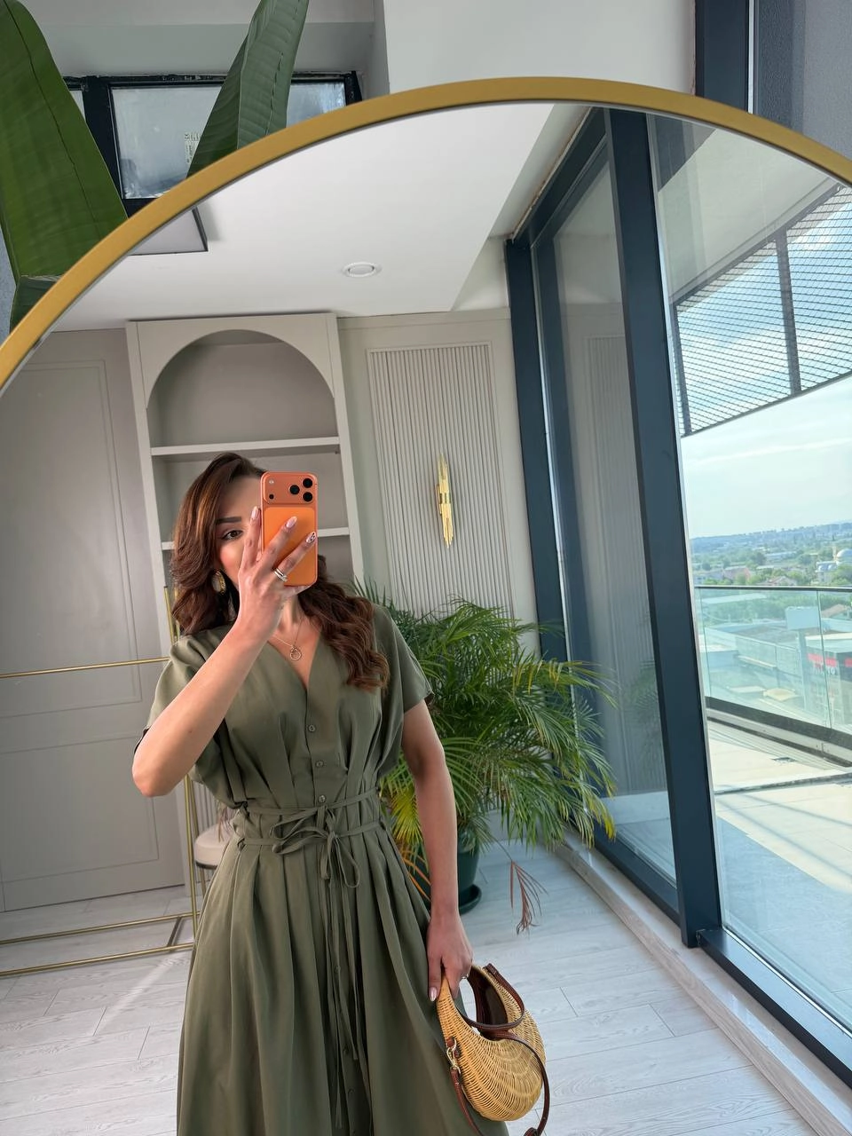 Haki%20Yeşil%20Pamuklu%20Poplin%20Kumaş%20Cepli%20Elbise