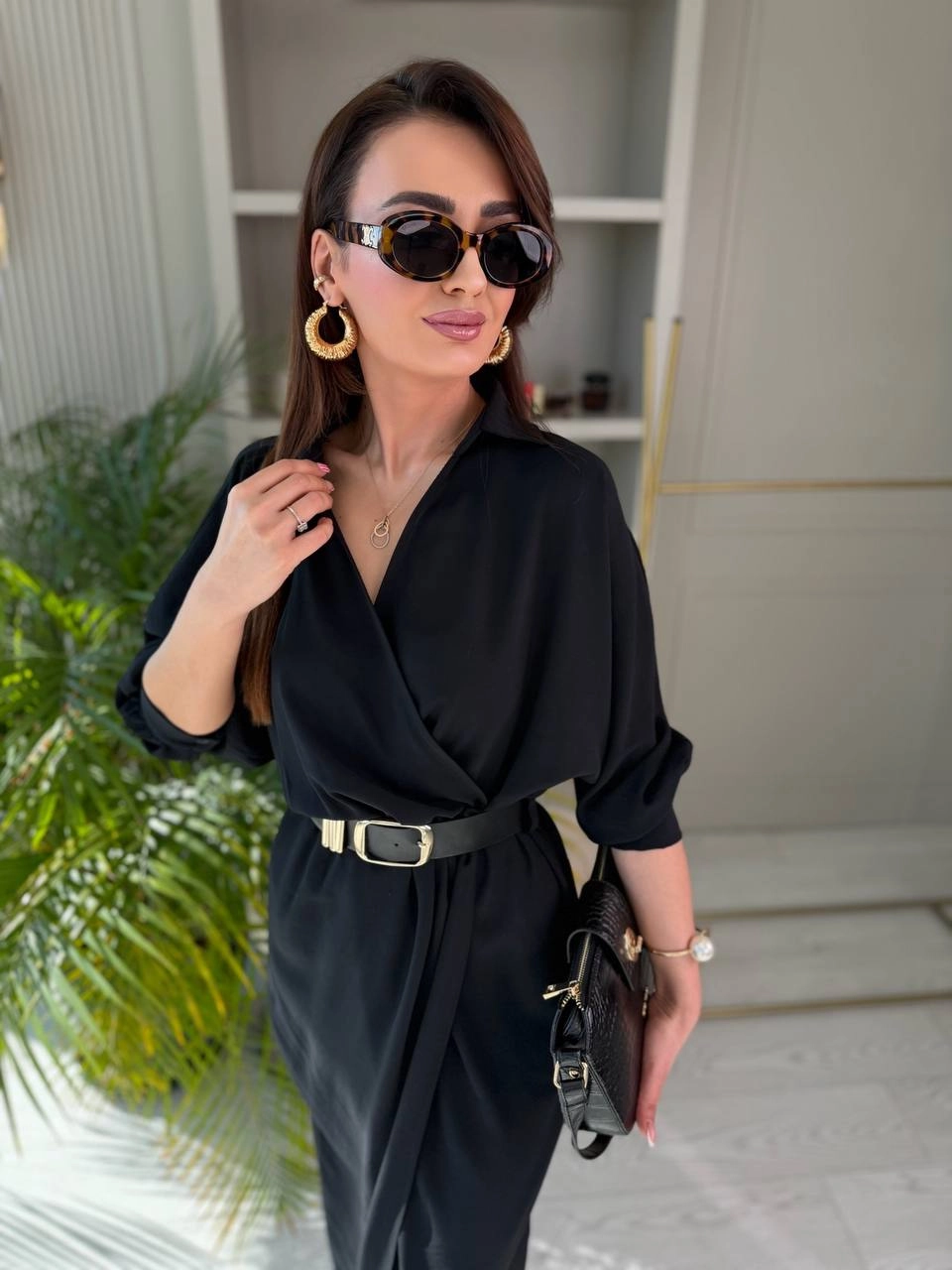 Siyah%20Kemerli%20Etek%20Kısmı%20Anvelop%20Tensel%20Kumaş%20Elbise