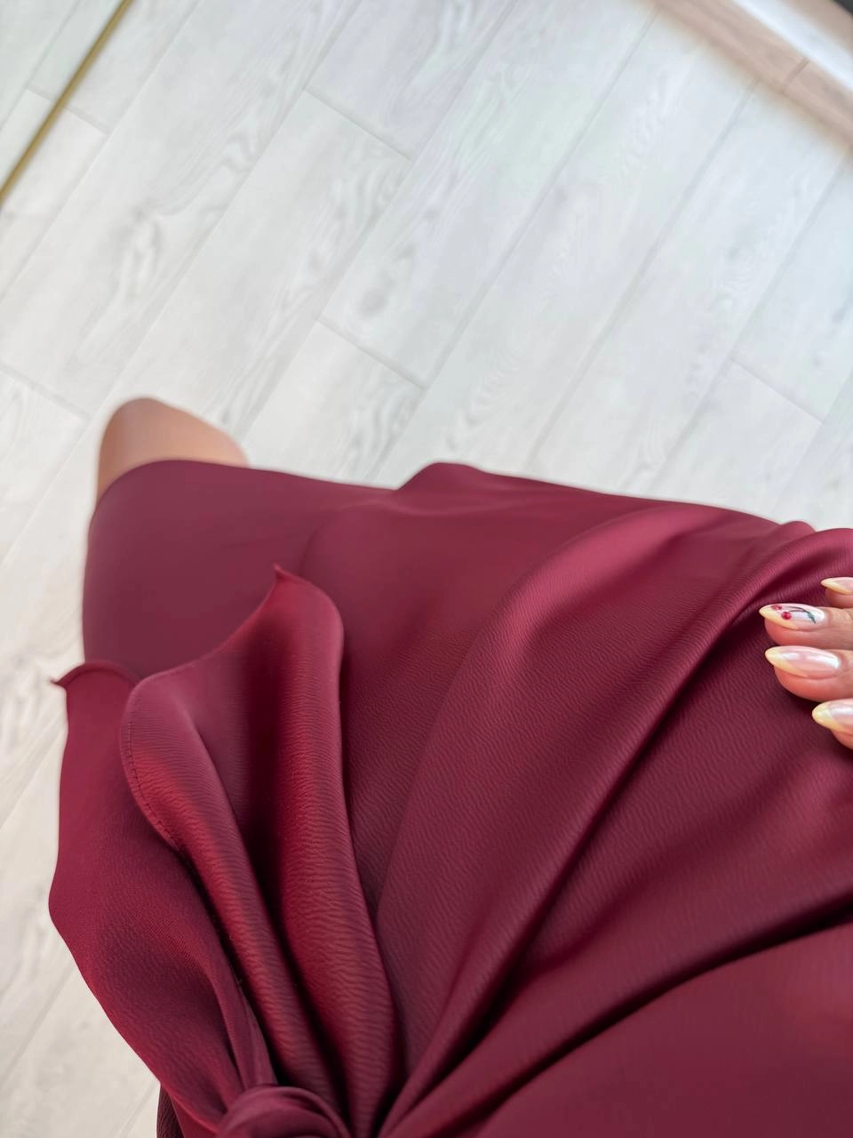 Bordo%20Zara%20Saten%20Tek%20Kol%20Elbise