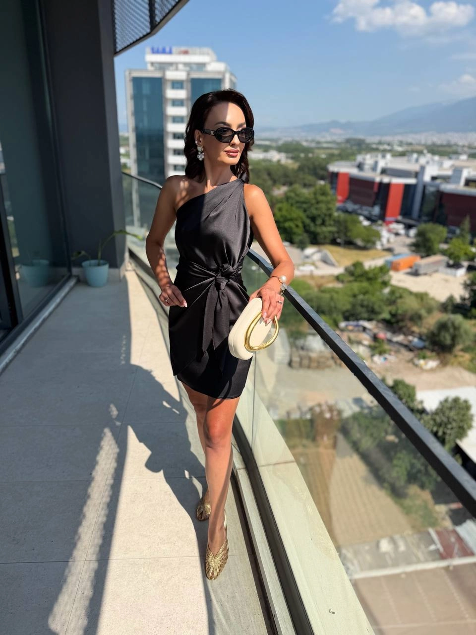 Siyah%20Zara%20Saten%20Tek%20Kol%20Elbise