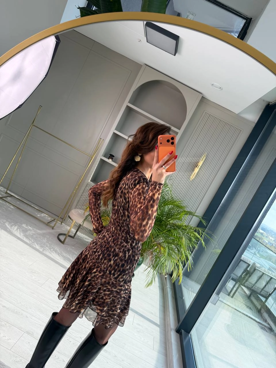 Tasarım%20Leopar%20Desen%20Vatkalı%20Astarlı%20Tül%20Elbise