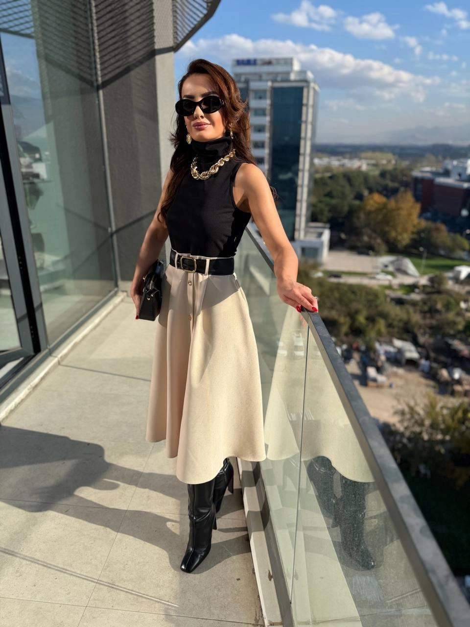 Siyah%20Bej%20Zara%20Model%20Kemerli%20Elbise