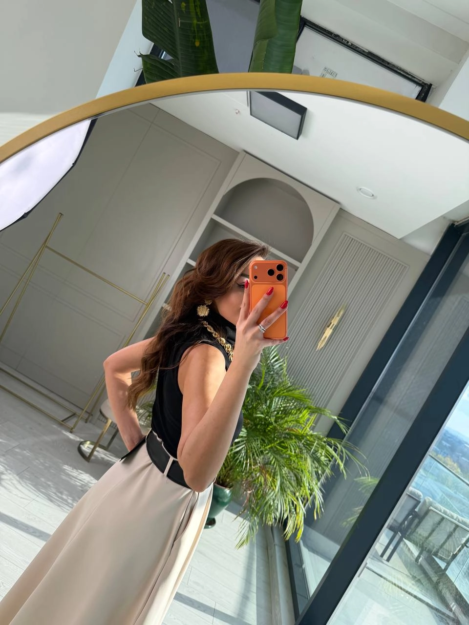 Siyah%20Bej%20Zara%20Model%20Kemerli%20Elbise