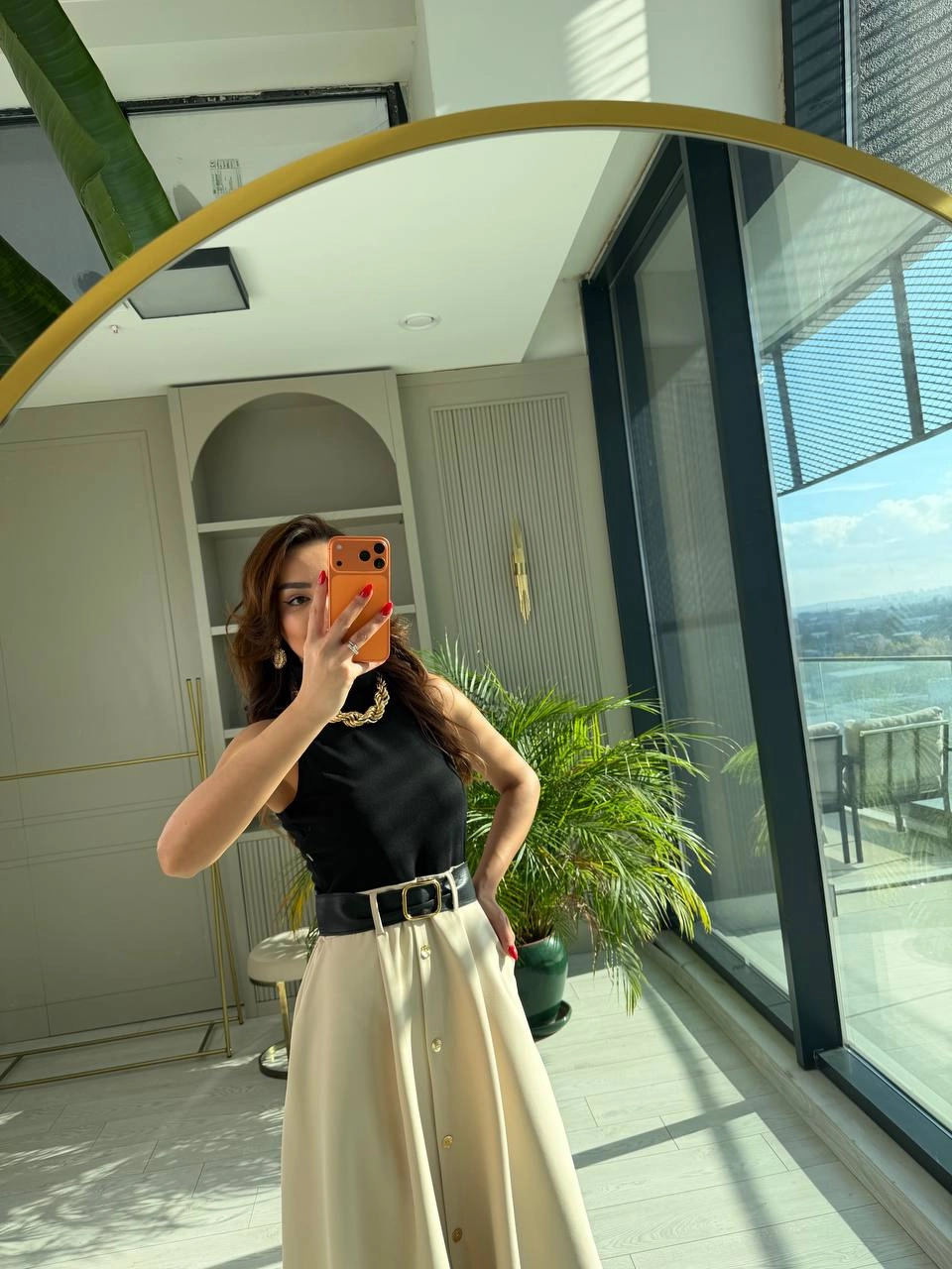 Siyah%20Bej%20Zara%20Model%20Kemerli%20Elbise