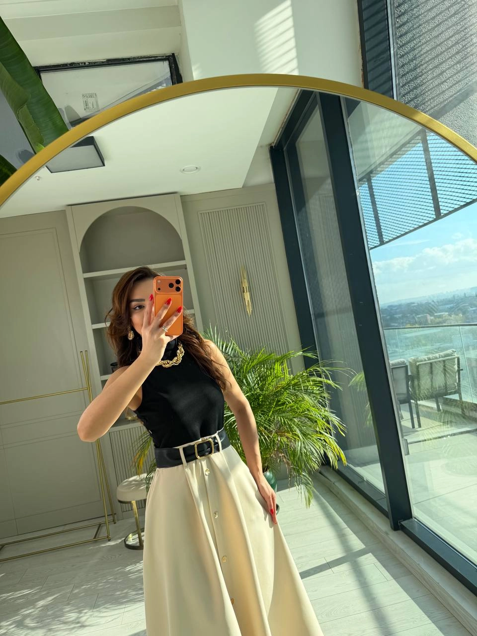 Siyah%20Bej%20Zara%20Model%20Kemerli%20Elbise