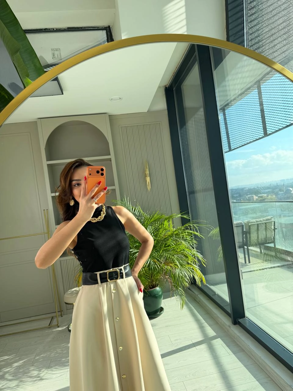 Siyah%20Bej%20Zara%20Model%20Kemerli%20Elbise