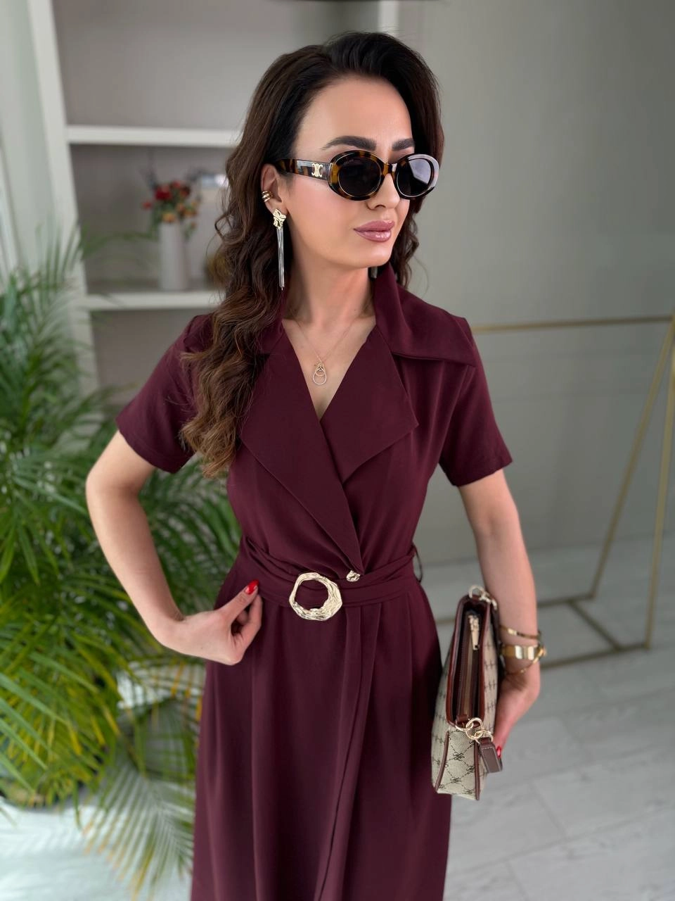 Bordo%20Ceket%20Yaka%20Tensel%20Kumaş%20Anvelop%20Elbise