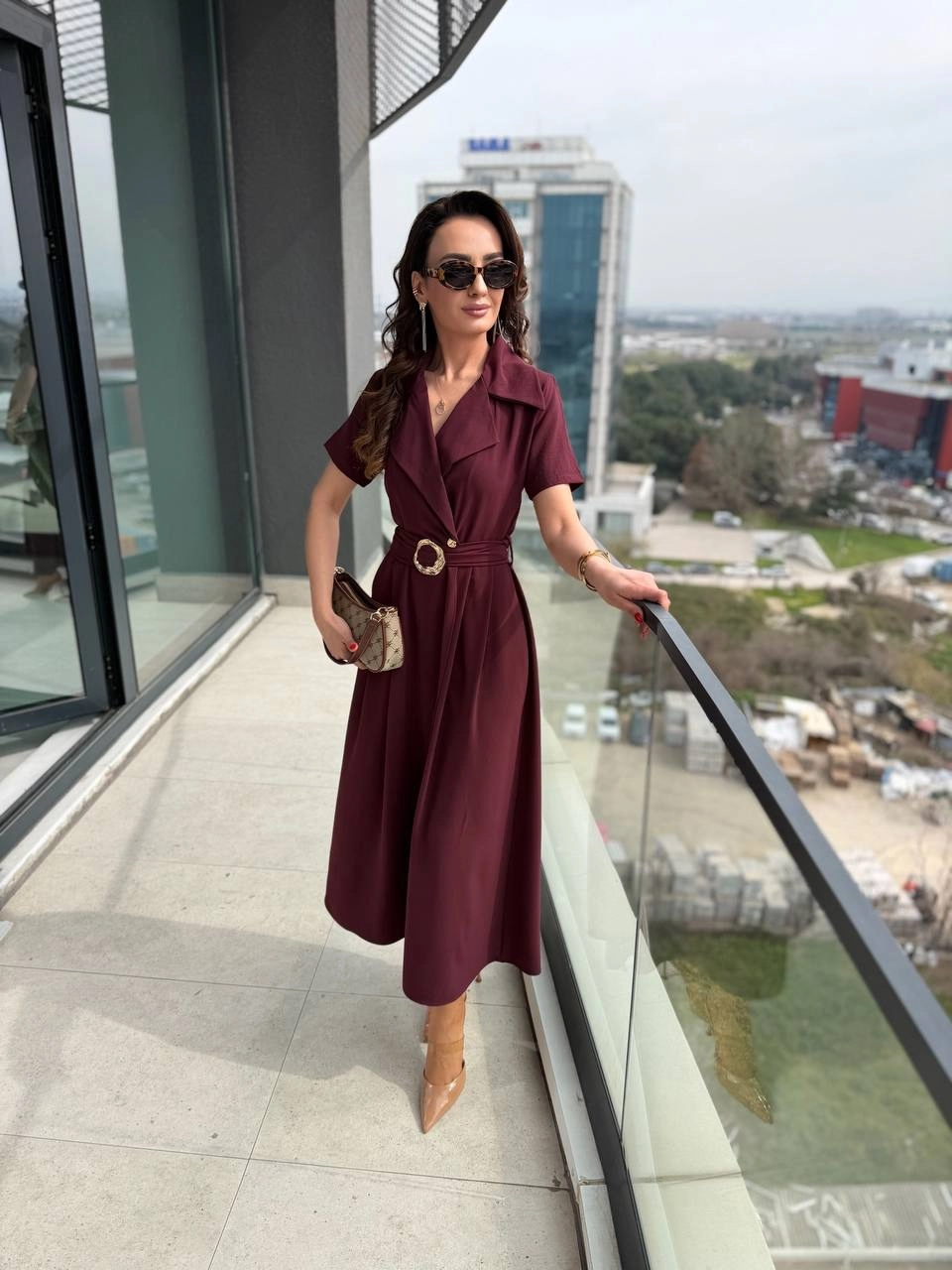 Bordo%20Ceket%20Yaka%20Tensel%20Kumaş%20Anvelop%20Elbise