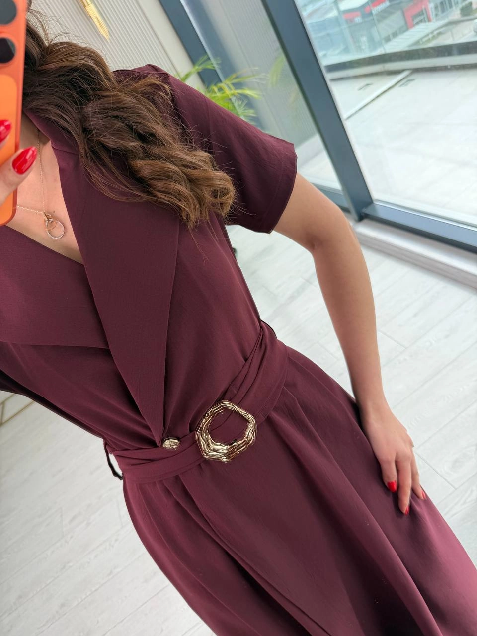 Bordo%20Ceket%20Yaka%20Tensel%20Kumaş%20Anvelop%20Elbise