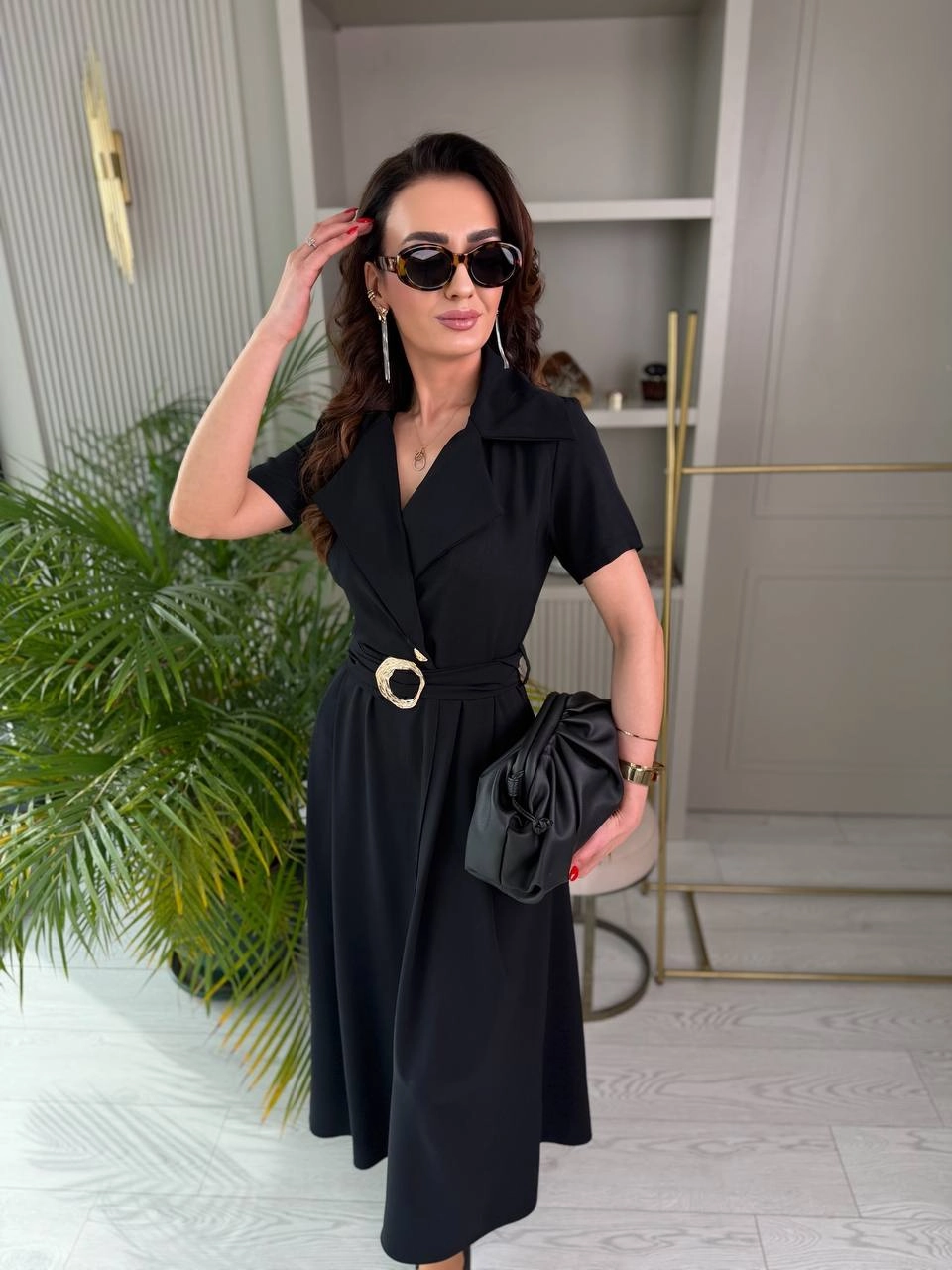 Siyah%20Ceket%20Yaka%20Tensel%20Kumaş%20Anvelop%20Elbise