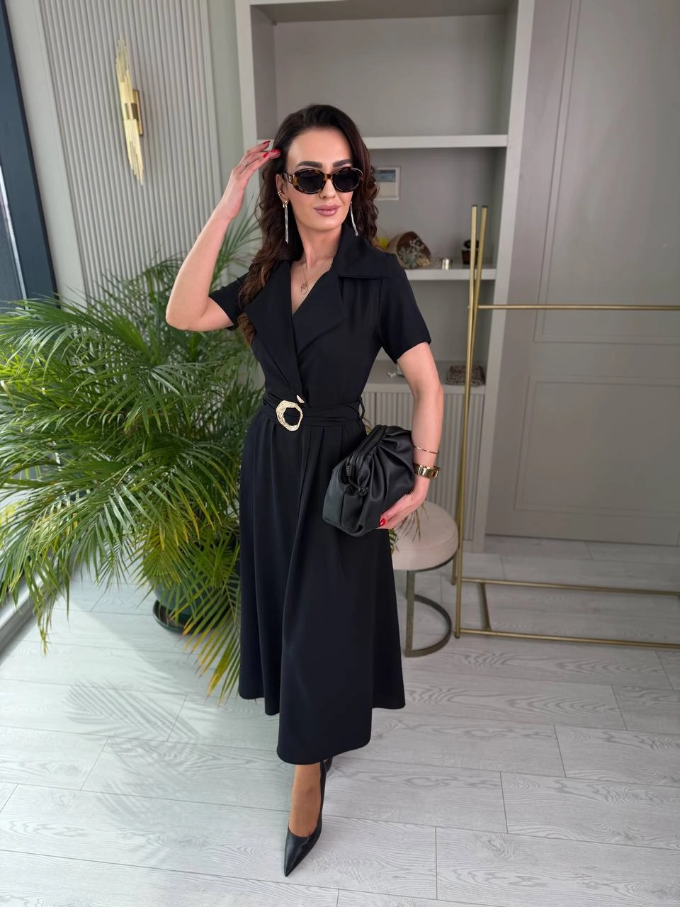 Siyah%20Ceket%20Yaka%20Tensel%20Kumaş%20Anvelop%20Elbise