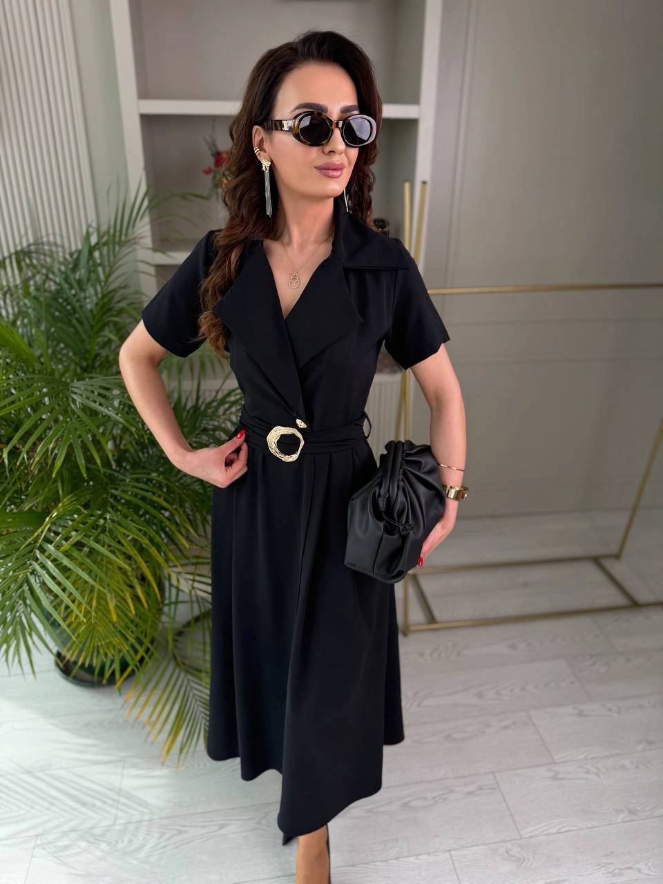 Siyah%20Ceket%20Yaka%20Tensel%20Kumaş%20Anvelop%20Elbise