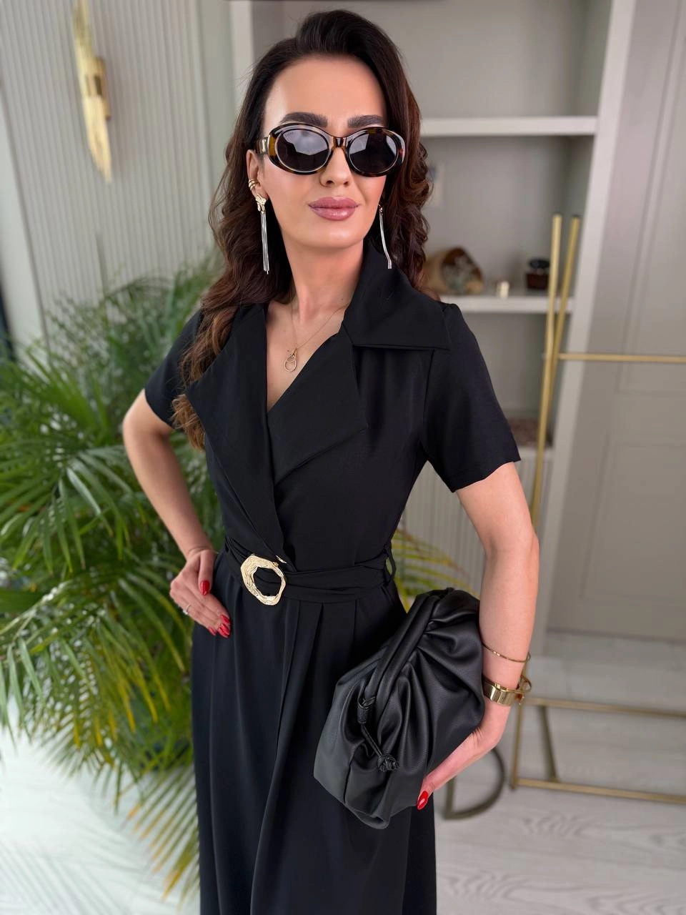 Siyah%20Ceket%20Yaka%20Tensel%20Kumaş%20Anvelop%20Elbise