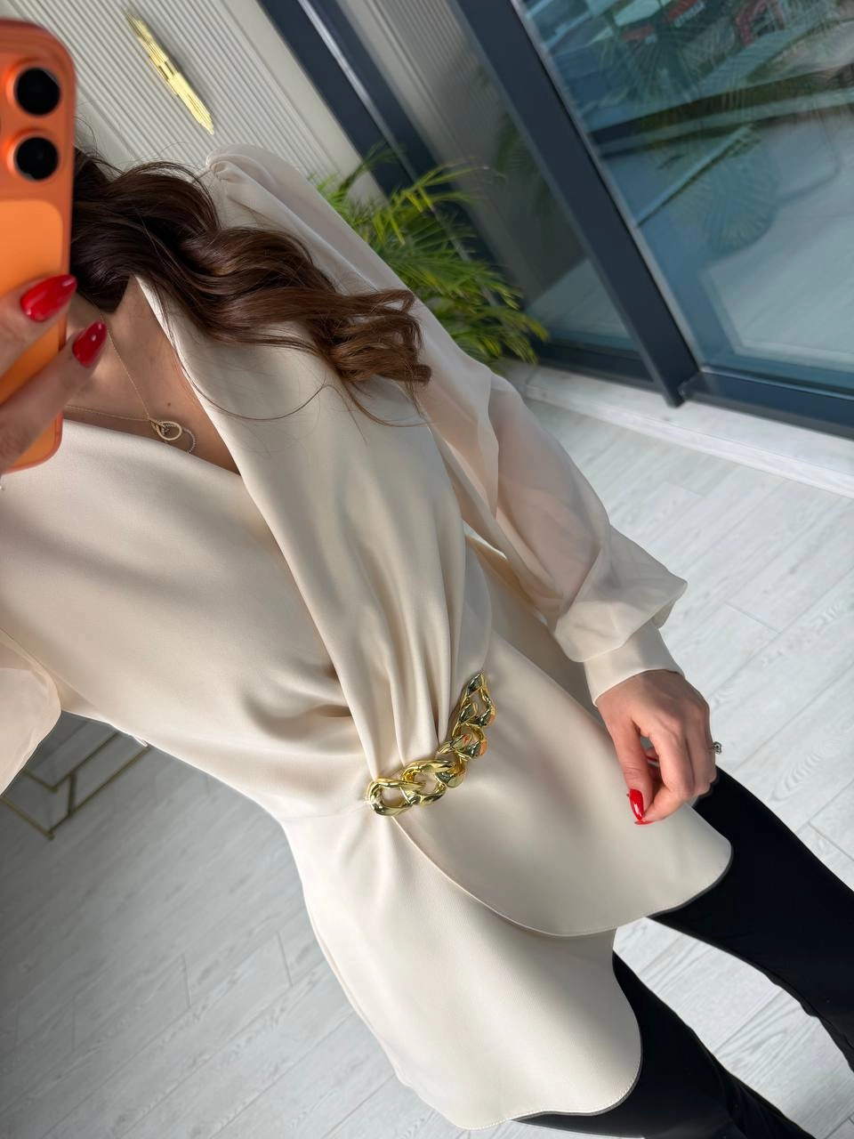 Bej%20Kolları%20Şifon%20Lüks%20Kalite%20Bluz