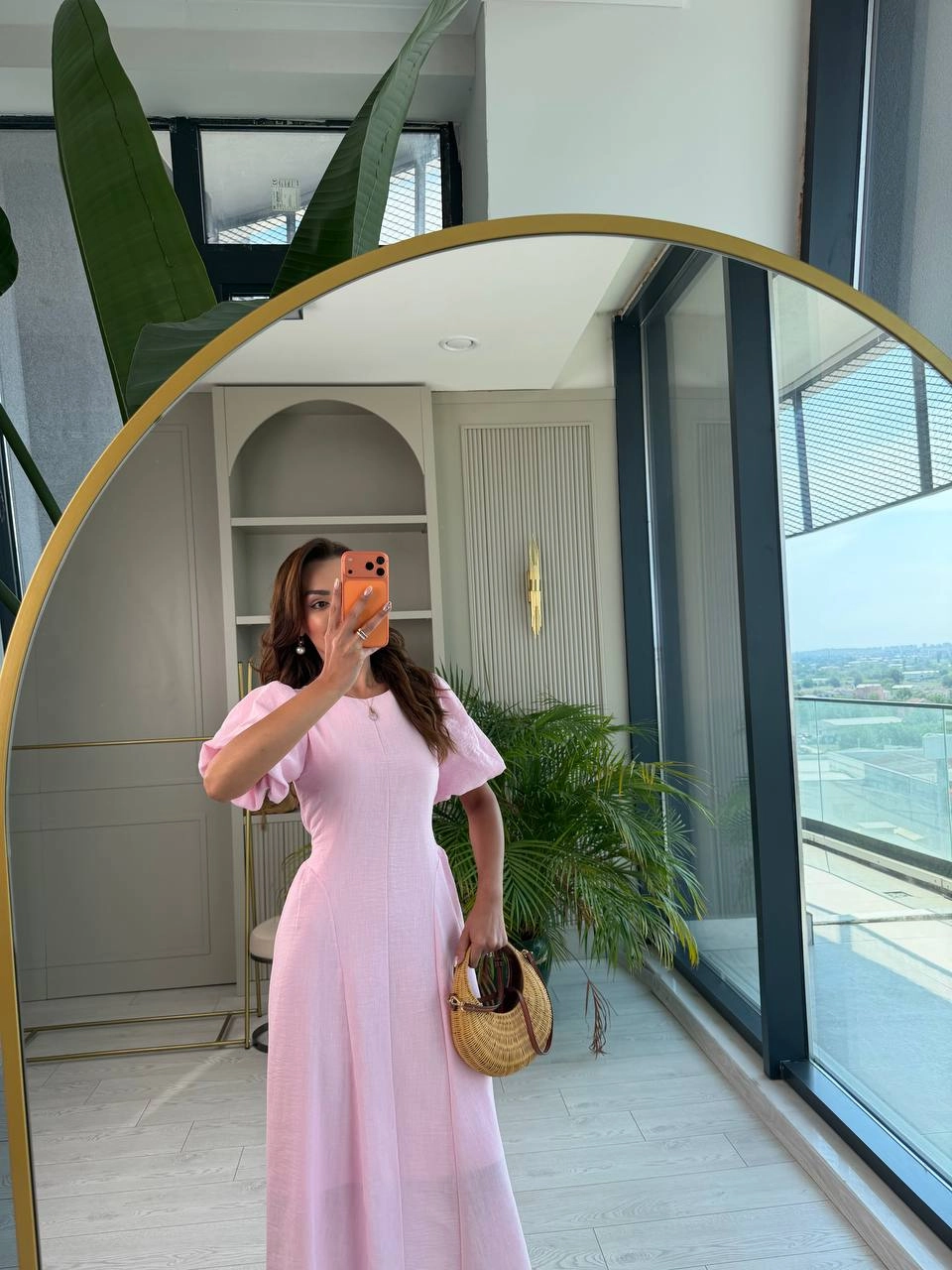 Pembe%20Astarlı%20Bel%20Bağlamalı%20Keten%20Elbise