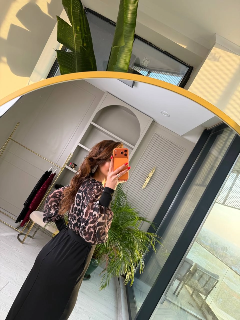 Leopar%20Desenli%20Üst%20Kısmı%20Şifon%20Kemerli%20Elbise