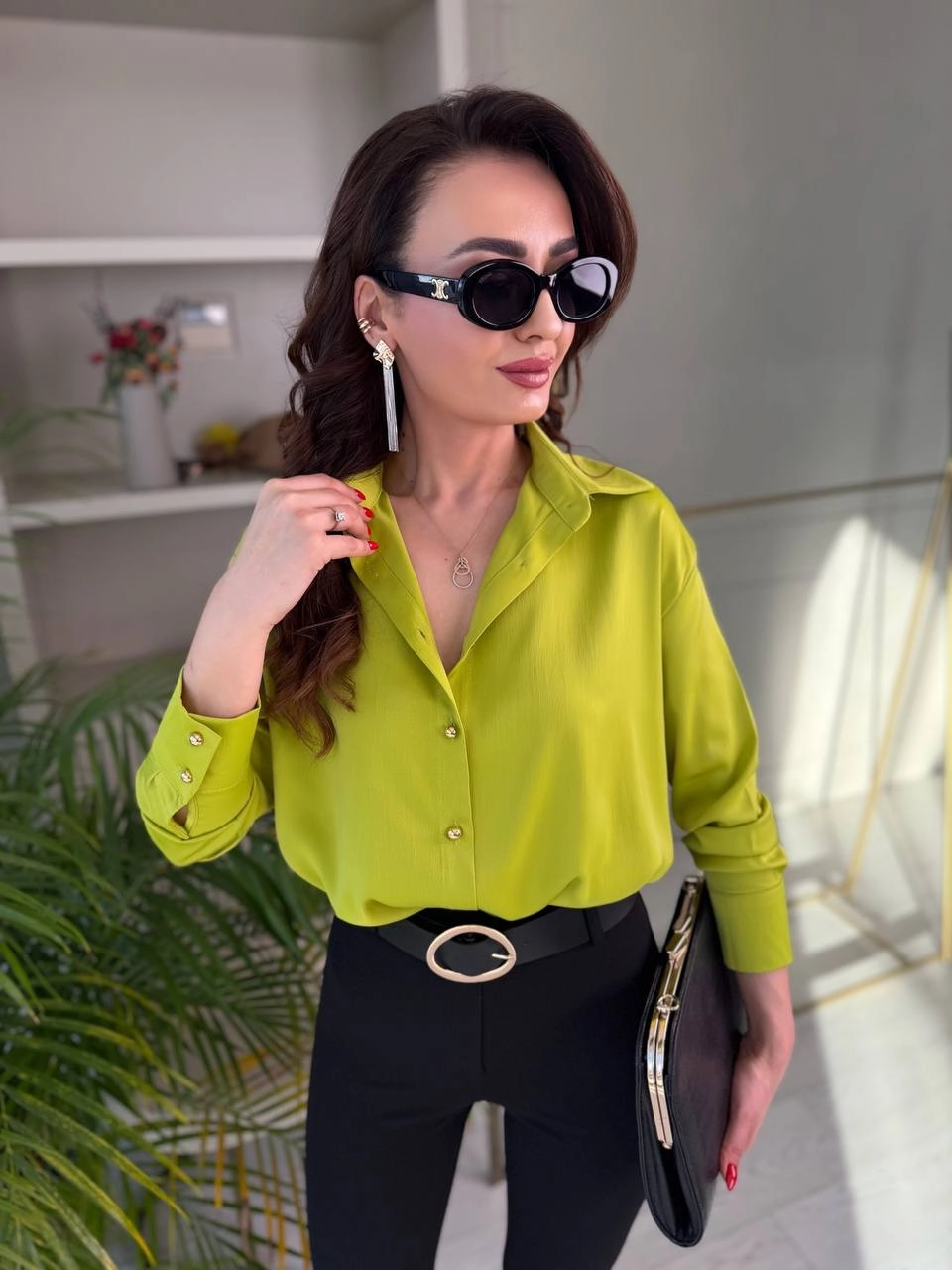 Yağ%20Yeşili%20Gold%20Düğmeli%20Zra%20Marka%20Saten%20Gömlek