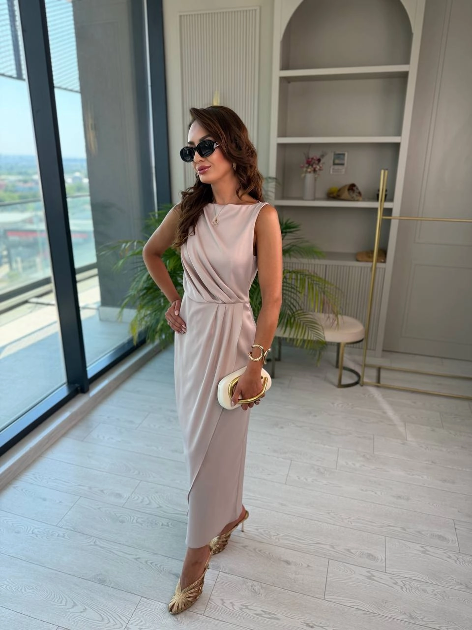 Pudra%20Bej%20İthal%20Tok%20Saten%20Zara%20Model%20Elbise