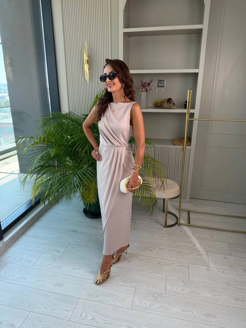 Pudra%20Bej%20İthal%20Tok%20Saten%20Zara%20Model%20Elbise
