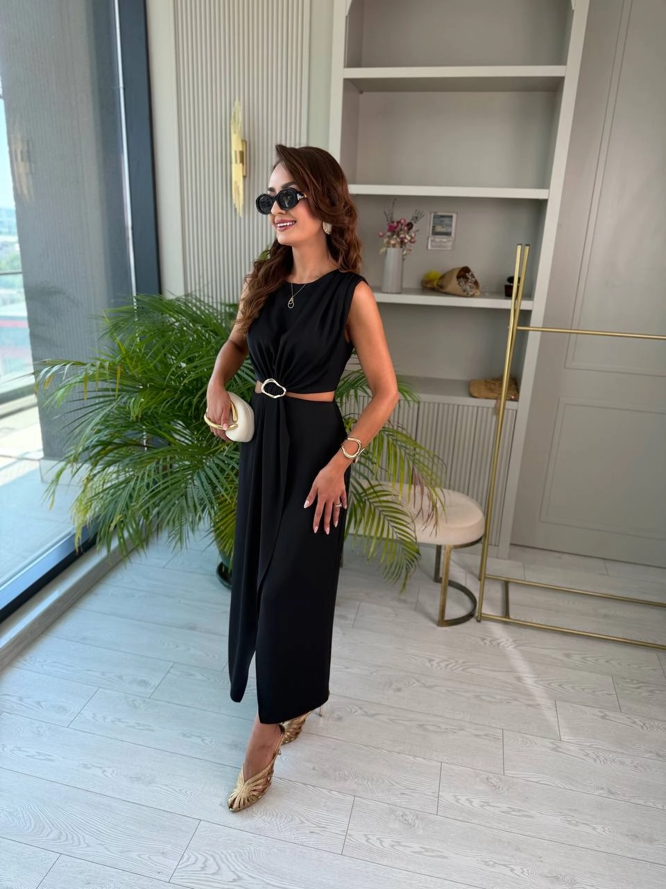 Bel%20Detaylı%20İpekli%20Krep%20Kumaş%20Zara%20Model%20Elbise