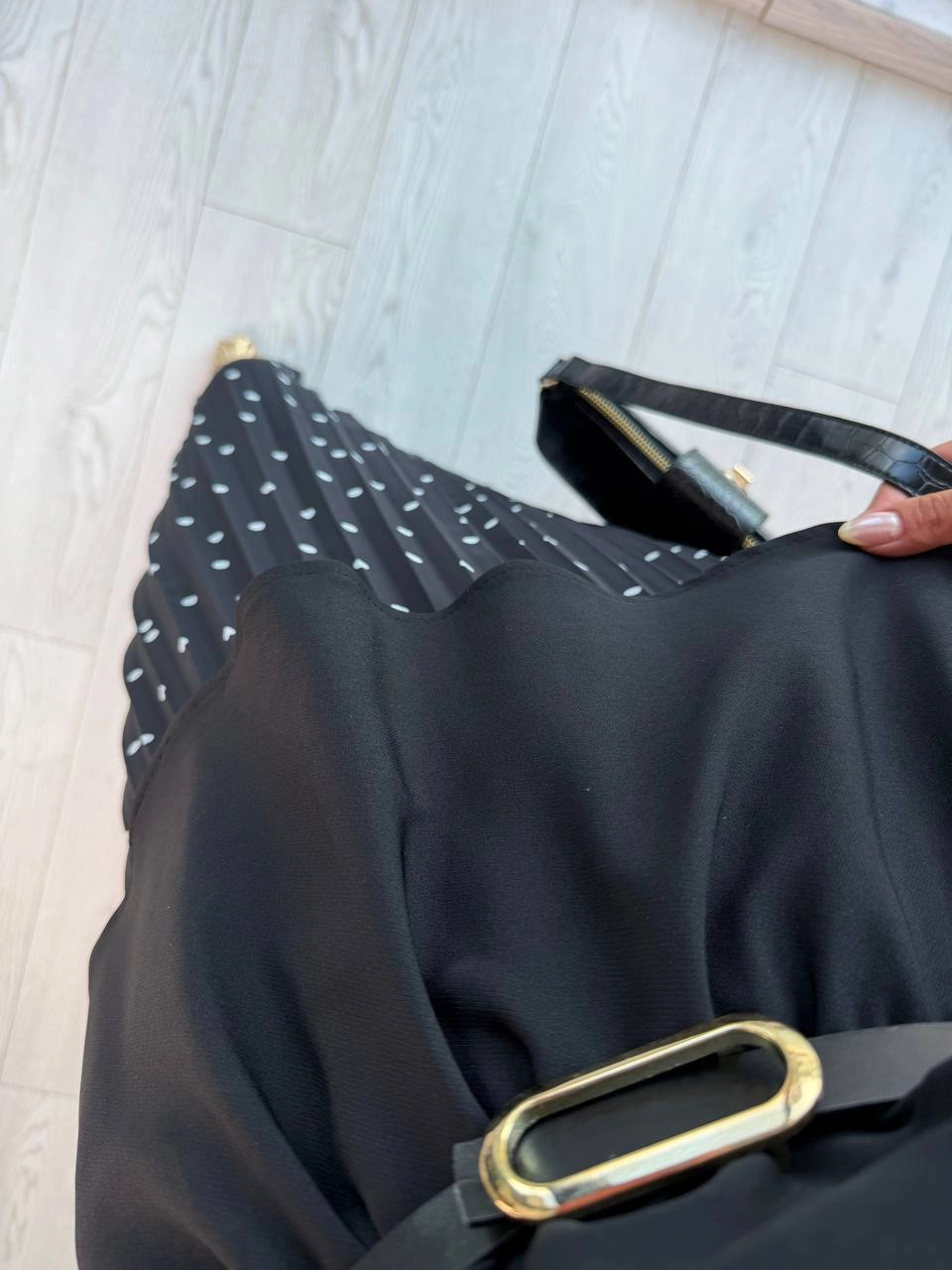 Full%20Siyah%20Puantiyeli%20Eteği%20Şifon%20Kemerli%20Elbise