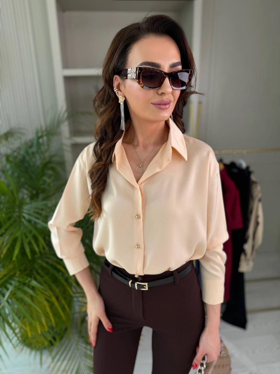 Bej%20Somon%20Gold%20Düğmeli%20Zra%20Marka%20Saten%20Gömlek