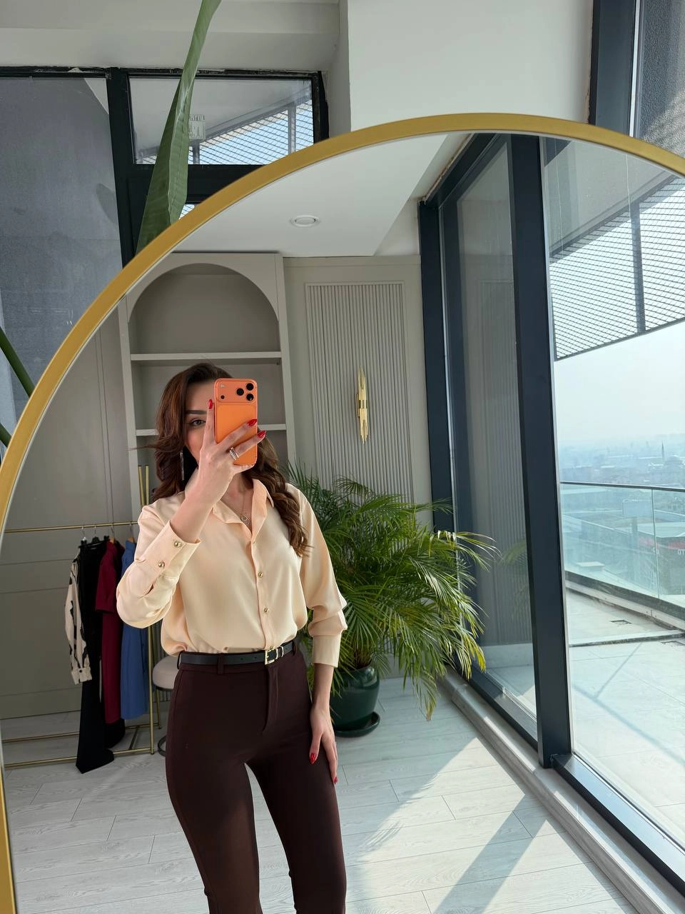 Bej%20Somon%20Gold%20Düğmeli%20Zra%20Marka%20Saten%20Gömlek