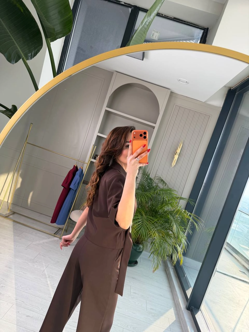 Tasarım%20Kahverengi%20toka%20detay%20ceket%20pantolon%20takım