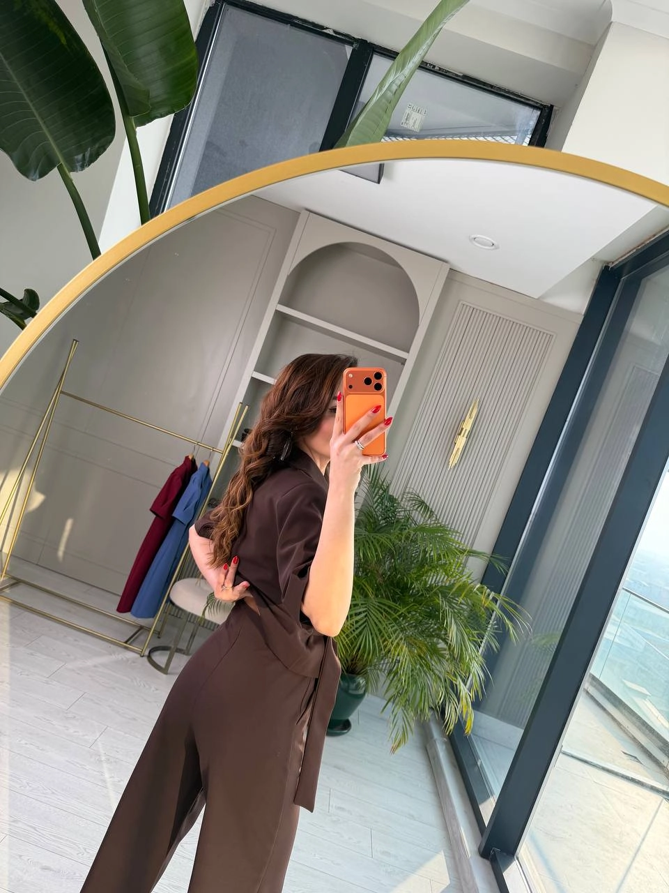 Tasarım%20Kahverengi%20toka%20detay%20ceket%20pantolon%20takım