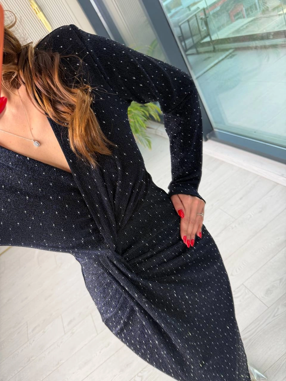 Lacivert%20Minimal%20Taşlı%20Lüks%20Kalite%20Likralı%20Elbise