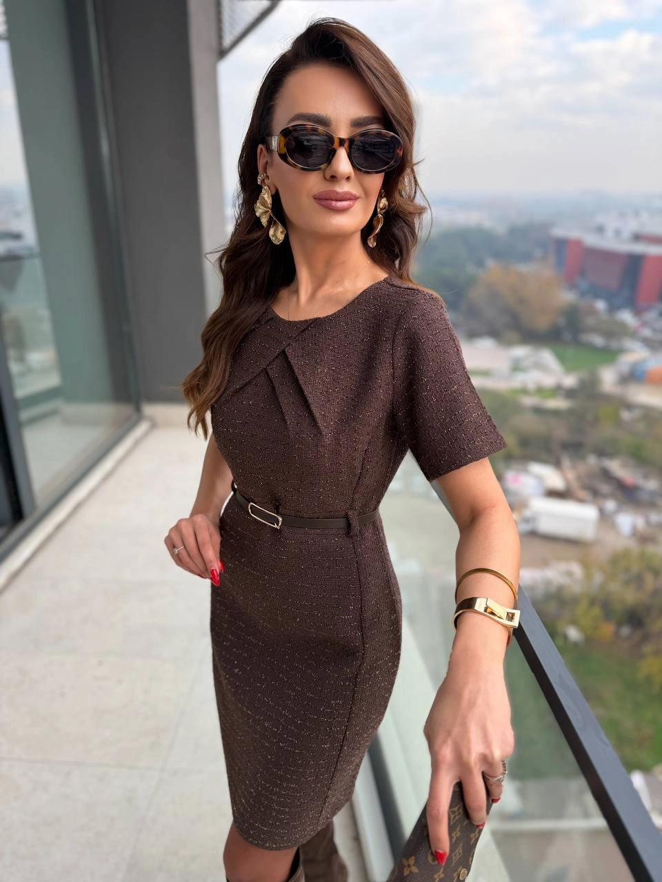 Kahverengi%20Kemerli%20Lüks%20Kalite%20Tuvid%20Elbise