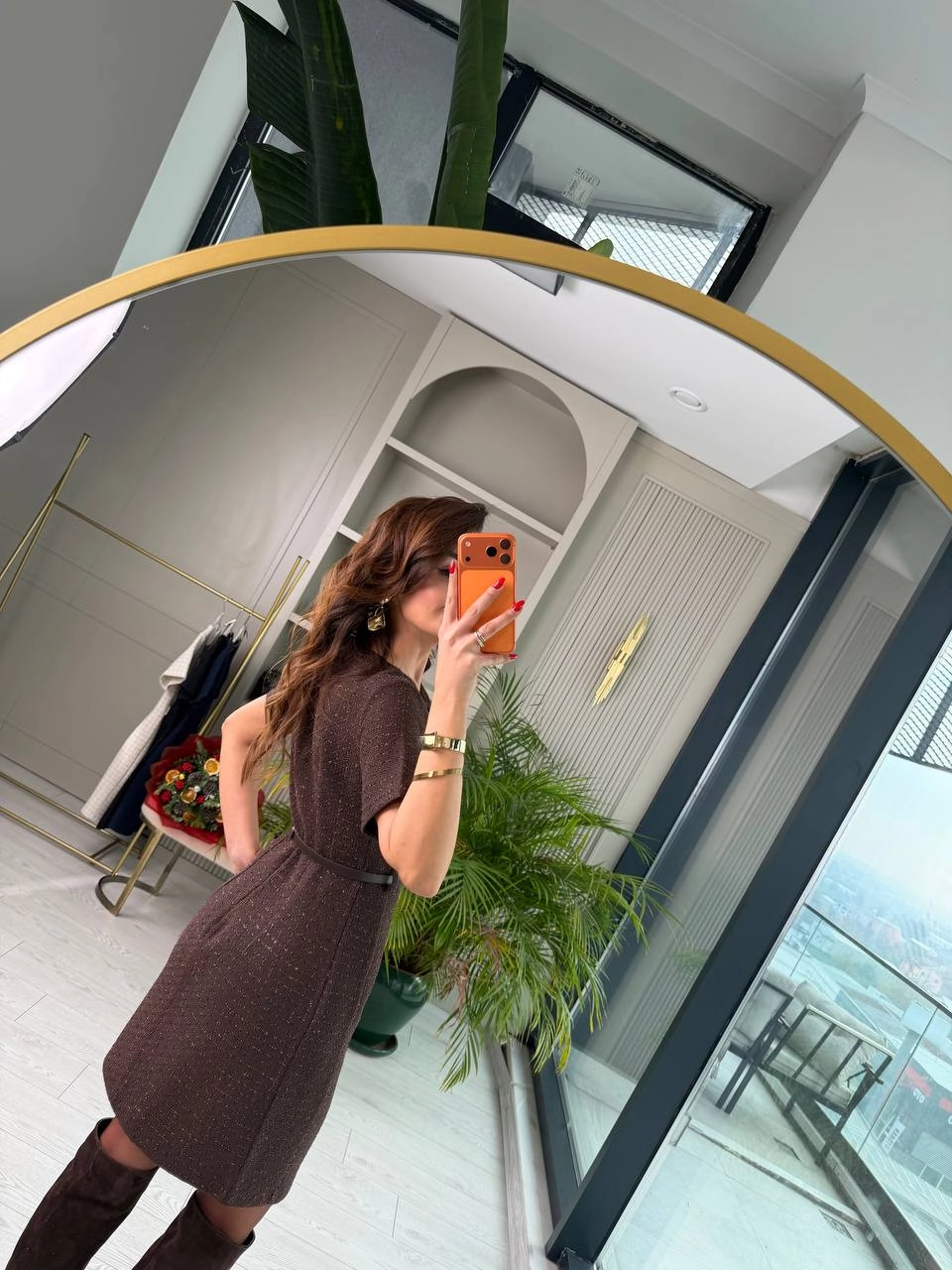 Kahverengi%20Kemerli%20Lüks%20Kalite%20Tuvid%20Elbise