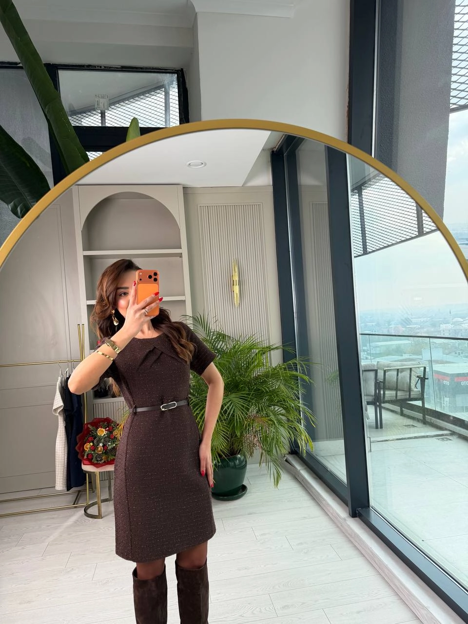 Kahverengi%20Kemerli%20Lüks%20Kalite%20Tuvid%20Elbise