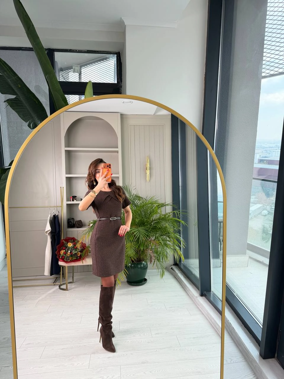 Kahverengi%20Kemerli%20Lüks%20Kalite%20Tuvid%20Elbise