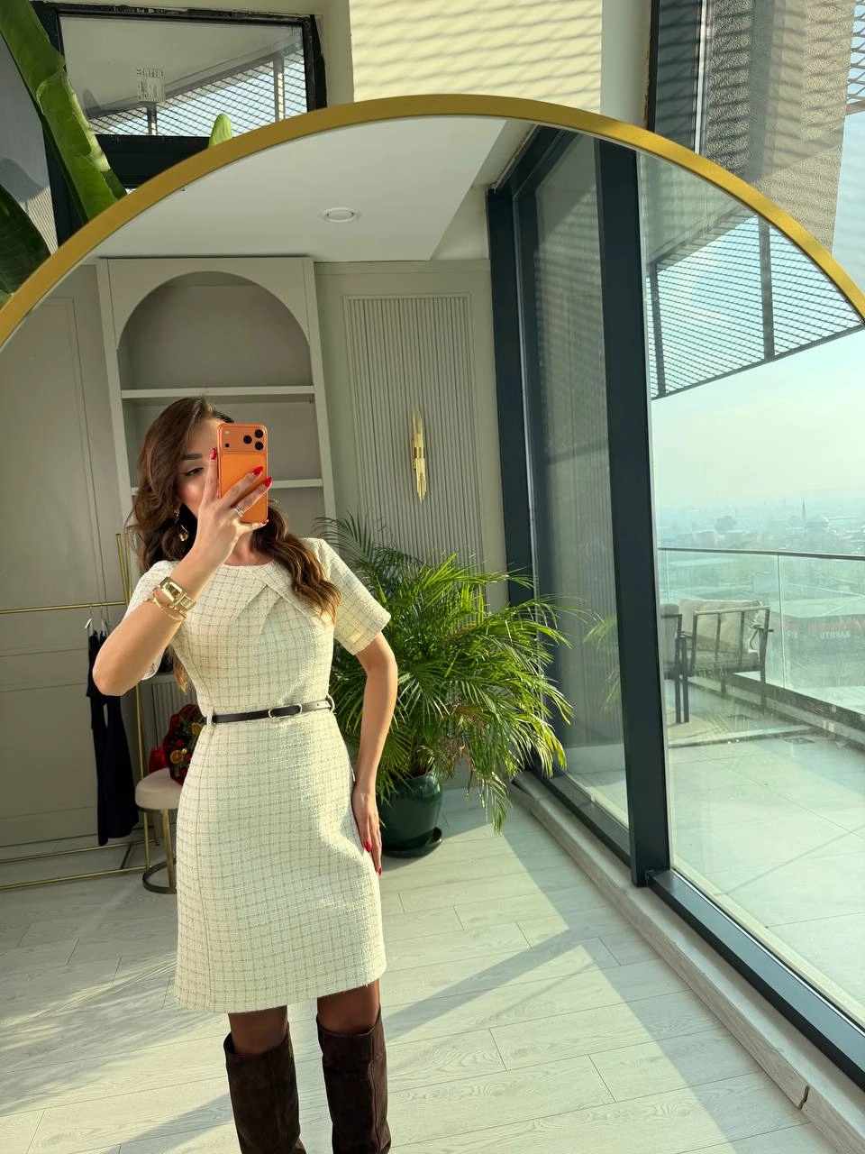 Ekru%20Kemerli%20Lüks%20Kalite%20Tuvid%20Elbise