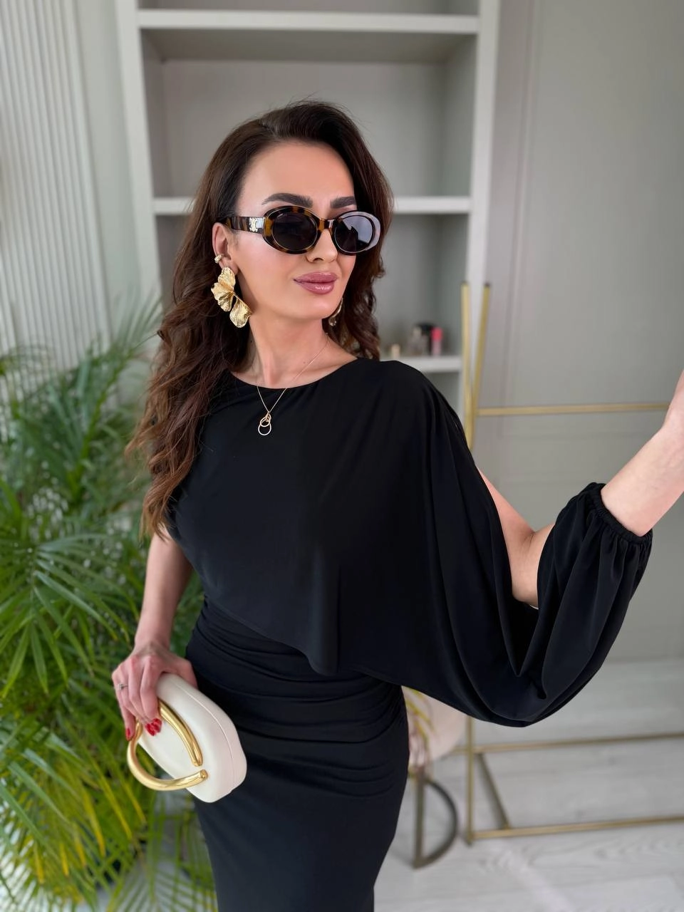 Tasarım%20Siyah%20Şal%20Detaylı%20İthal%20Tok%20Likralı%20Candy%20Kumaş%20Elbise