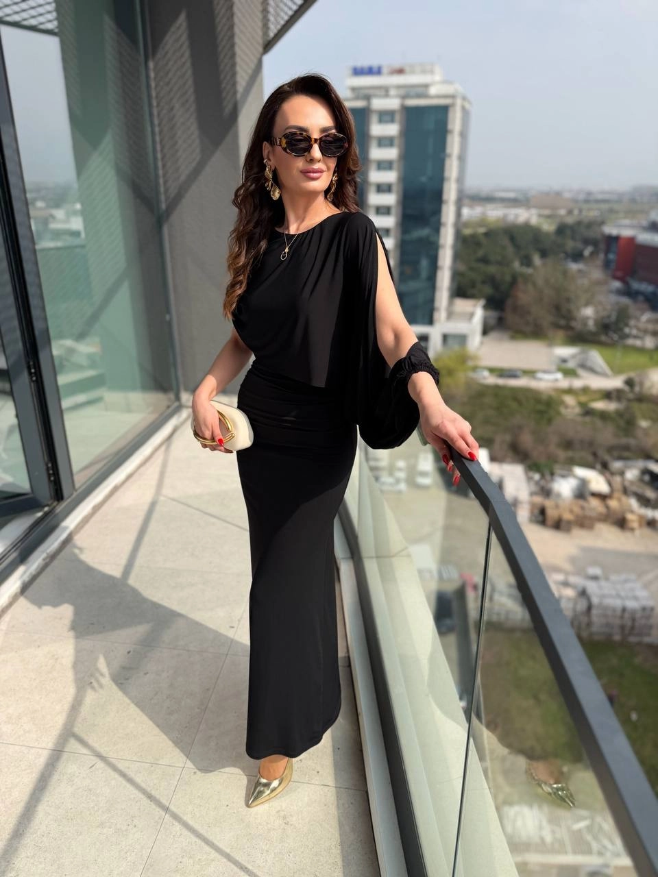 Tasarım%20Siyah%20Şal%20Detaylı%20İthal%20Tok%20Likralı%20Candy%20Kumaş%20Elbise