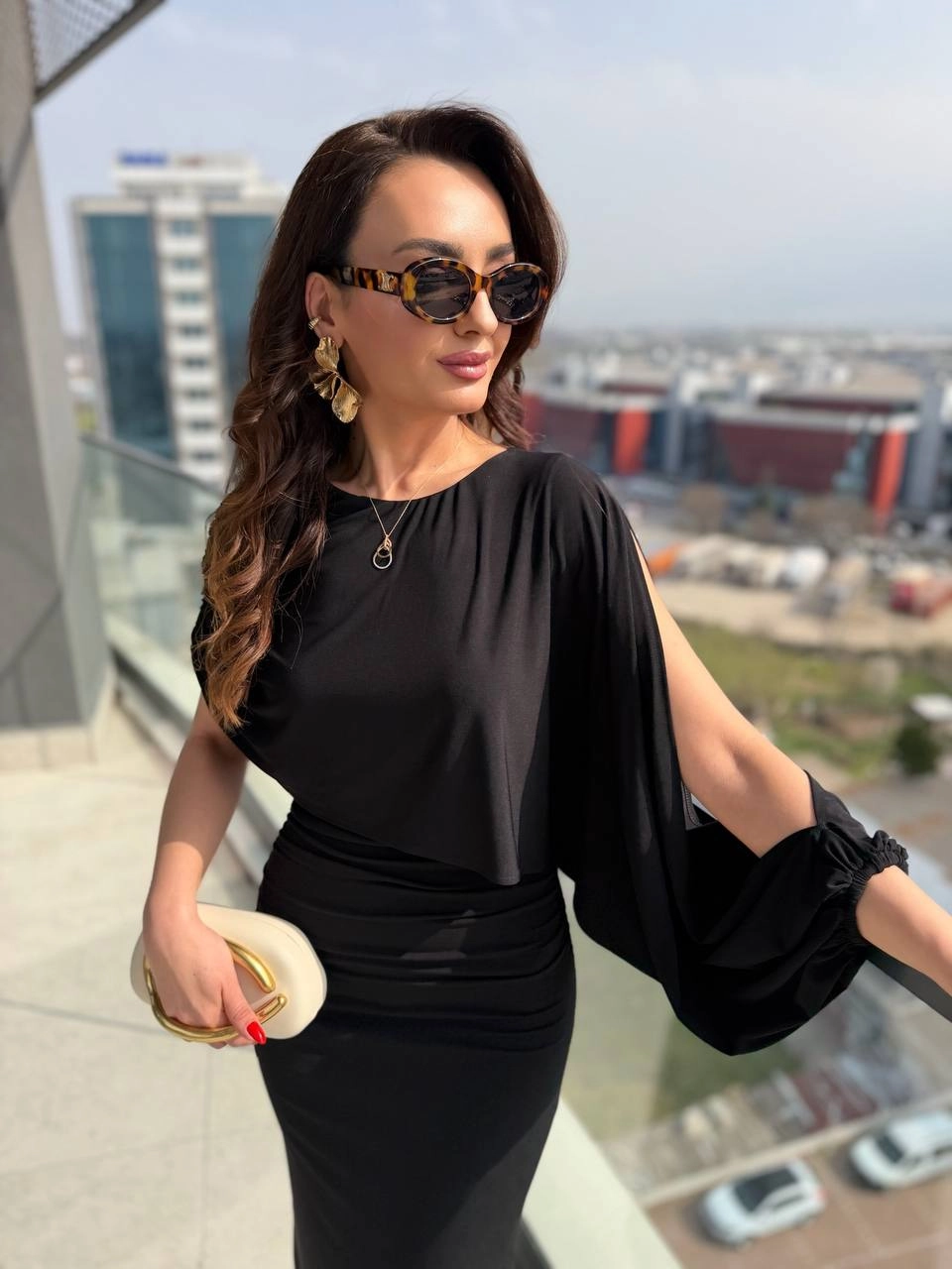 Tasarım%20Siyah%20Şal%20Detaylı%20İthal%20Tok%20Likralı%20Candy%20Kumaş%20Elbise