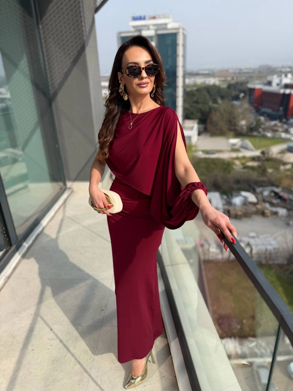 Tasarım%20Bordo%20Şal%20Detaylı%20İthal%20Tok%20Likralı%20Candy%20Kumaş%20Elbise