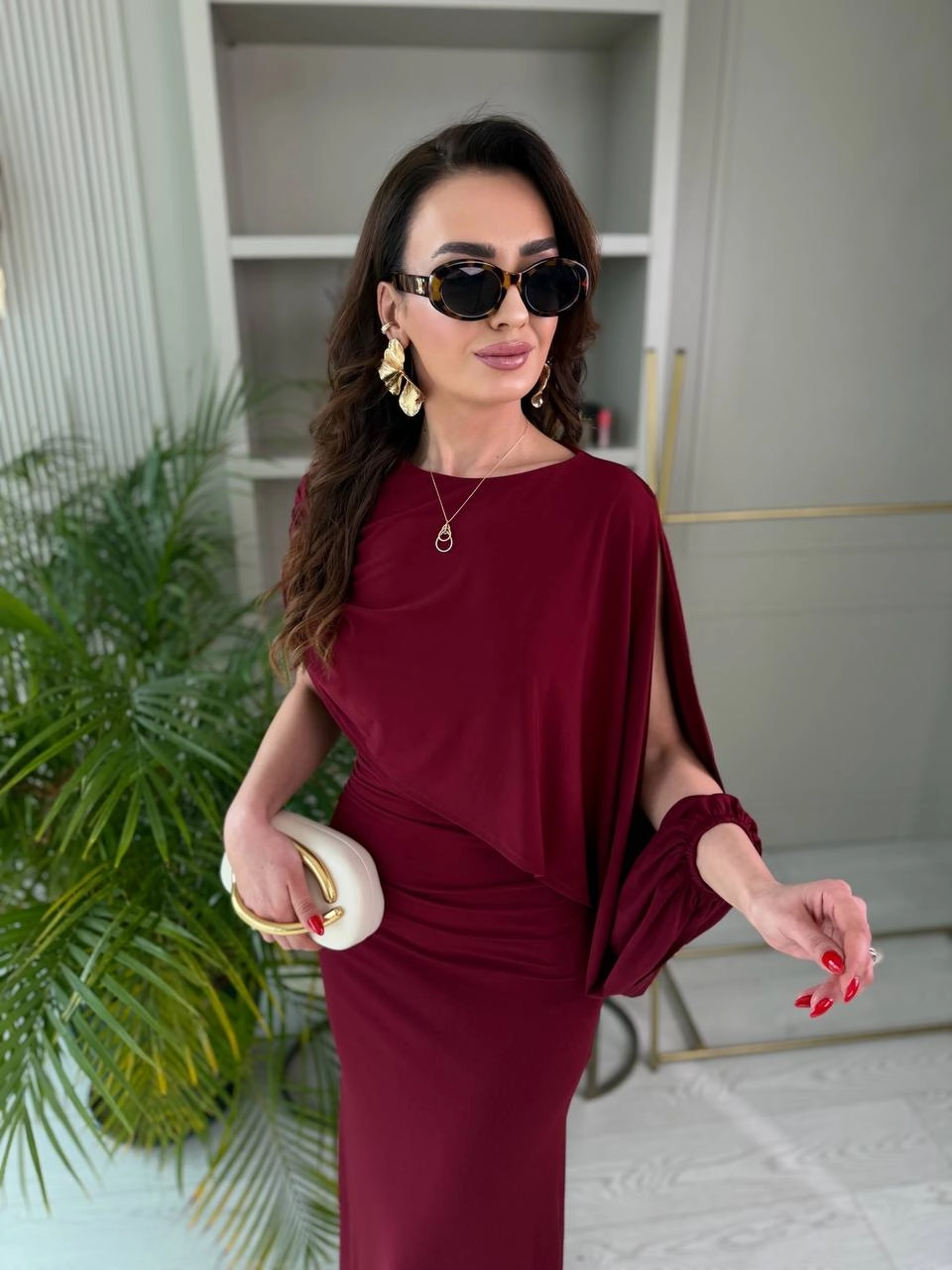 Tasarım%20Bordo%20Şal%20Detaylı%20İthal%20Tok%20Likralı%20Candy%20Kumaş%20Elbise