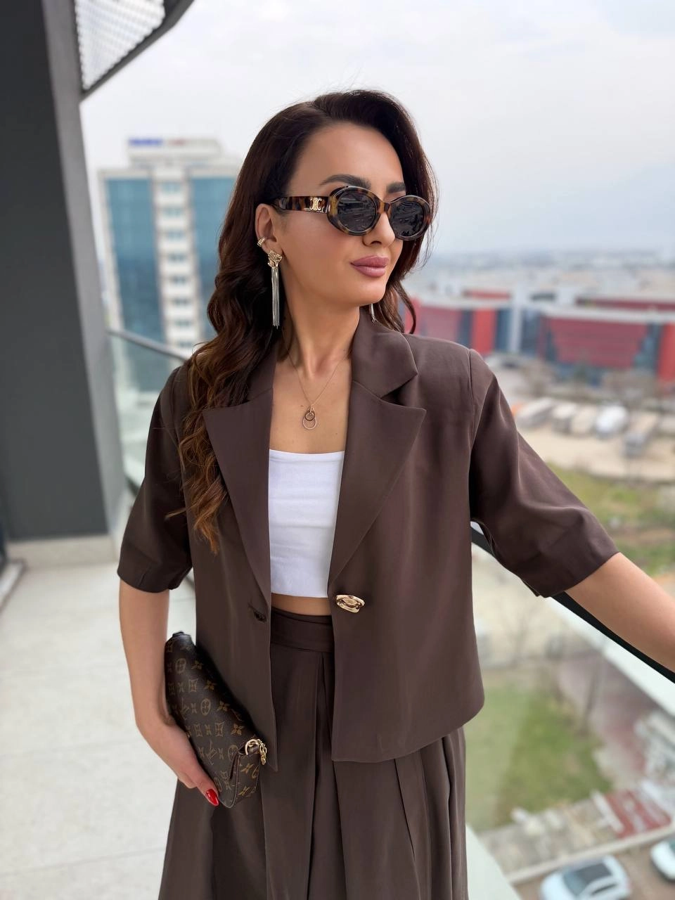 Kahverengi%20%100%20Pamuklu%20Tensel%20Kumaş%20Premium%20Etek%20Ceket%20Takım