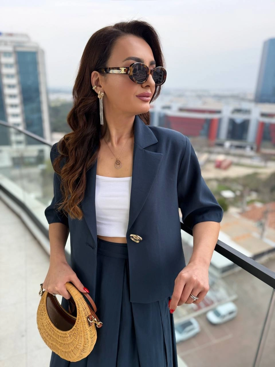Lacivert%20%100%20Pamuklu%20Tensel%20Kumaş%20Premium%20Etek%20Ceket%20Takım