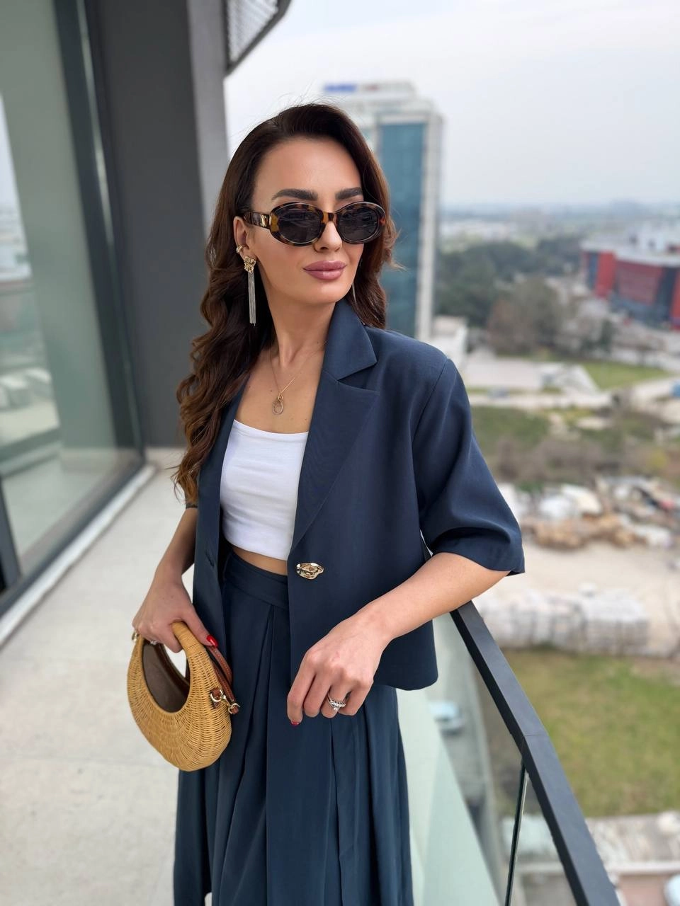 Lacivert%20%100%20Pamuklu%20Tensel%20Kumaş%20Premium%20Etek%20Ceket%20Takım