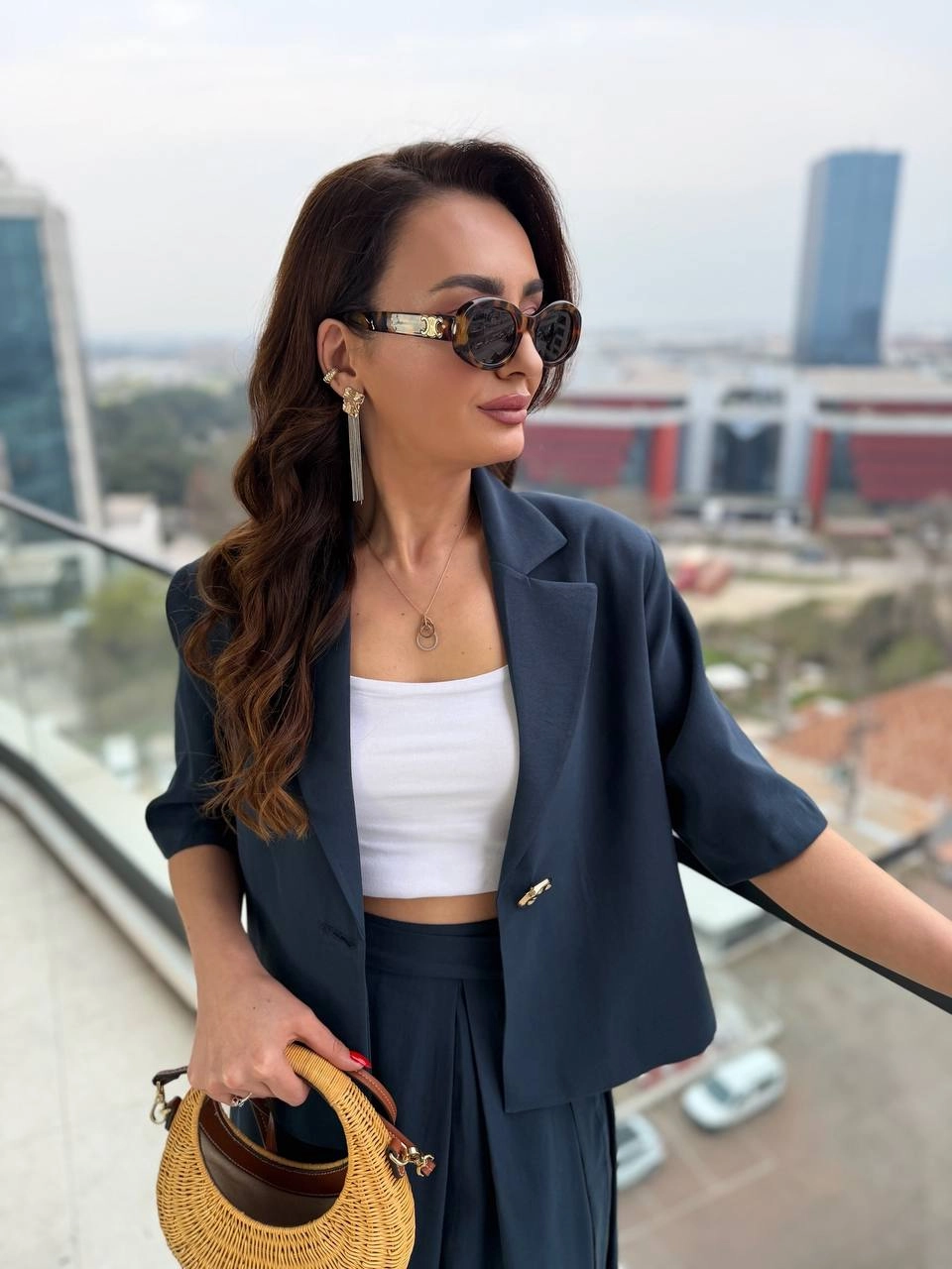 Lacivert%20%100%20Pamuklu%20Tensel%20Kumaş%20Premium%20Etek%20Ceket%20Takım